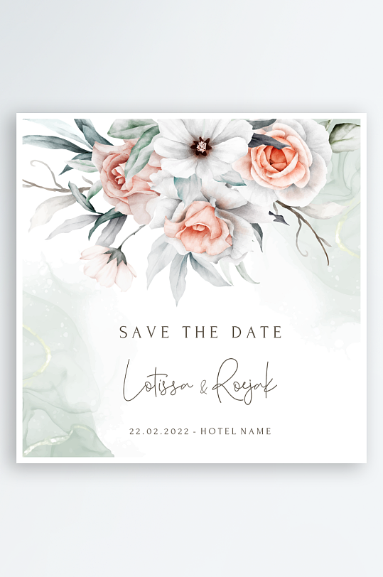 手绘水彩水粉小清新婚礼婚宴邀请函设计-众图网