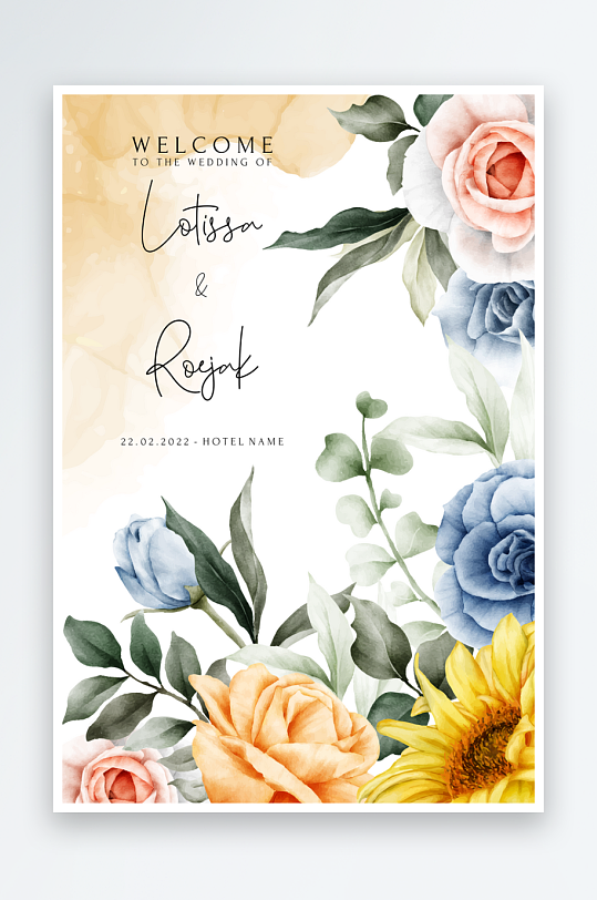 手绘水彩水粉小清新婚礼婚宴邀请函设计-众图网