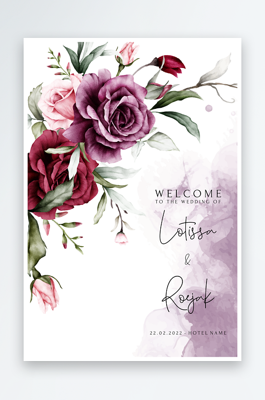 手绘水彩水粉小清新婚礼婚宴邀请函设计-众图网