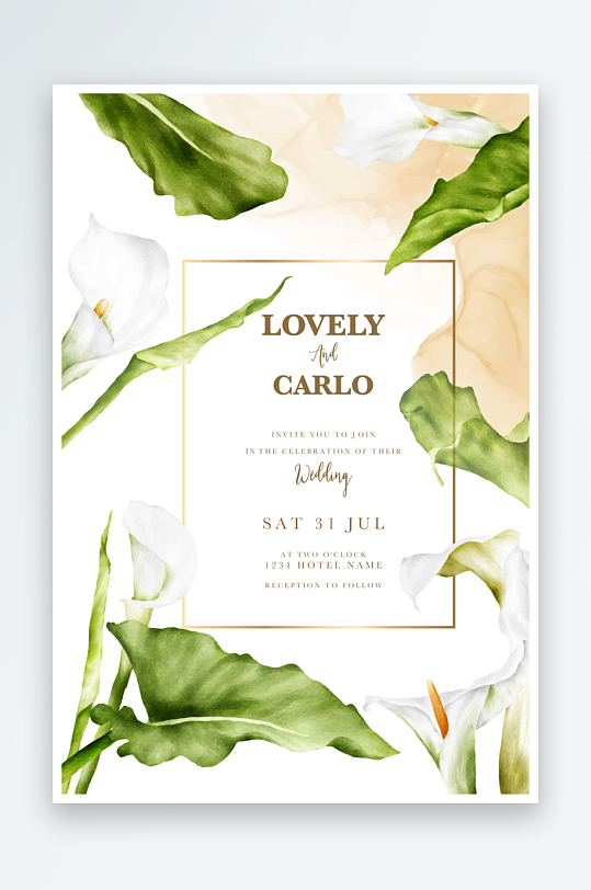 手绘水彩水粉小清新婚礼婚宴邀请函设计-众图网