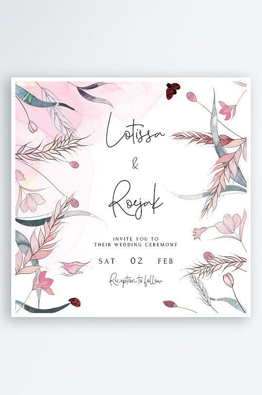 手绘水彩水粉小清新婚礼婚宴邀请函设计-众图网