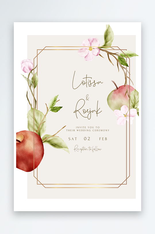 手绘水彩水粉小清新婚礼婚宴邀请函设计-众图网