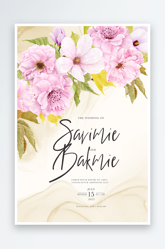 水彩水粉手绘小清新婚礼婚宴邀请函设计-众图网