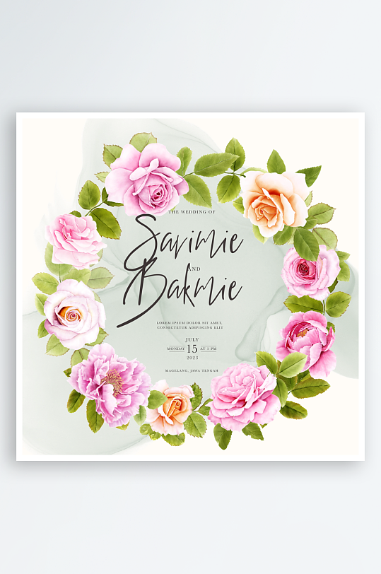 水彩水粉手绘小清新婚礼婚宴邀请函设计-众图网