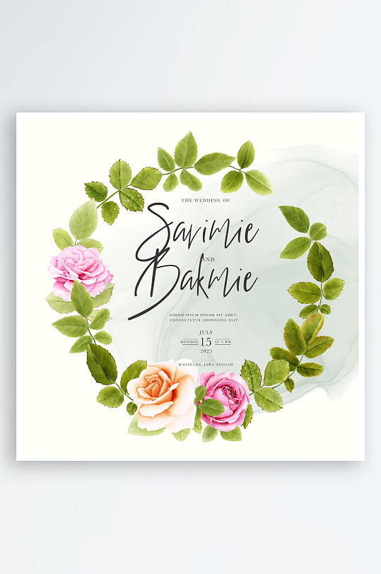 水彩水粉手绘小清新婚礼婚宴邀请函设计-众图网