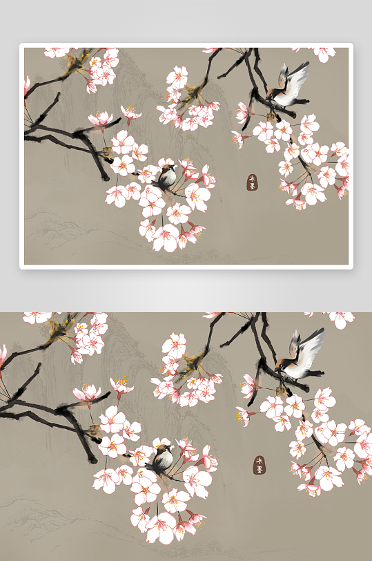 花卉花枝中式挂画装饰画-众图网