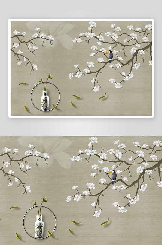 中式花枝花卉挂画装饰画-众图网