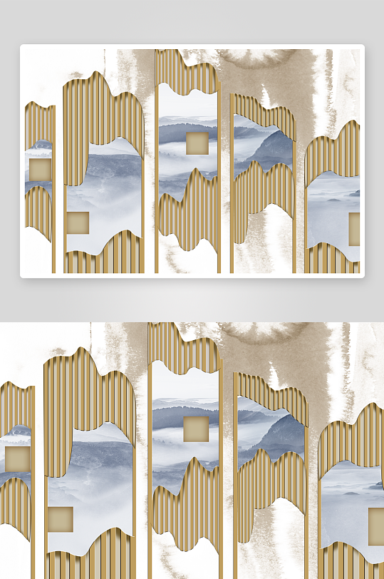 水墨风景画中式立体装饰画-众图网