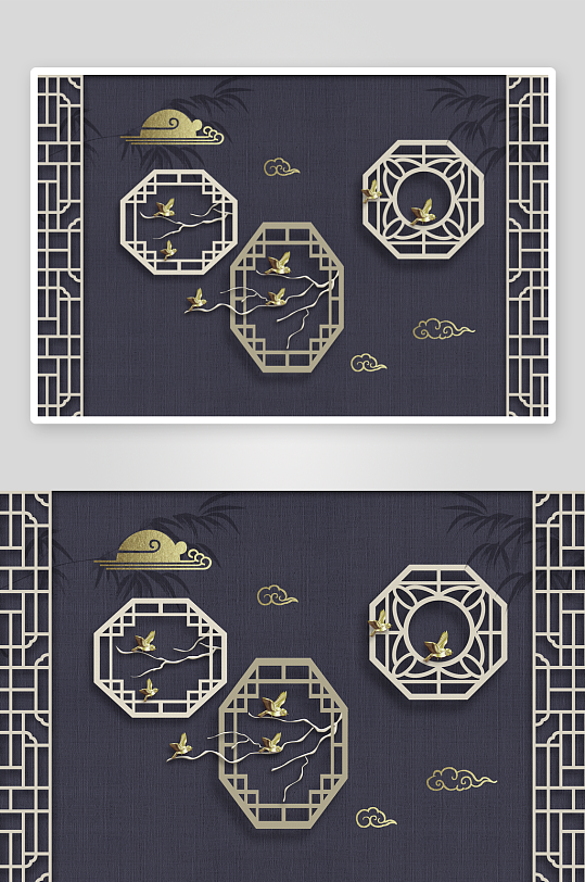 中式飞鸟风景画艺术装饰画-众图网