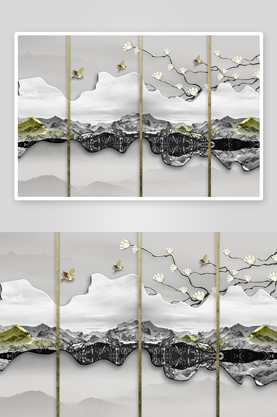 中式花枝花卉风景画艺术装饰画-众图网