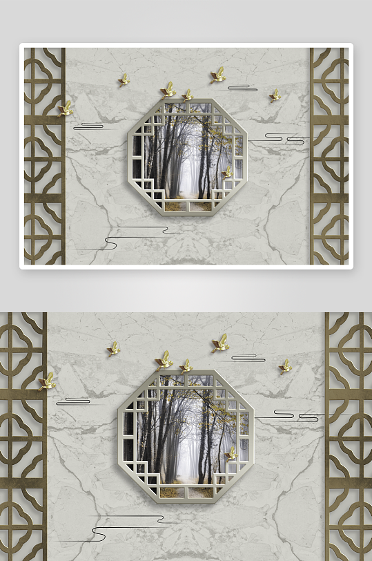 中式飞鸟风景画艺术装饰画-众图网