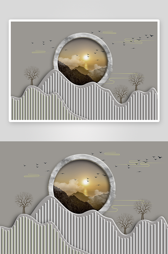 水墨风景画中式立体装饰画-众图网