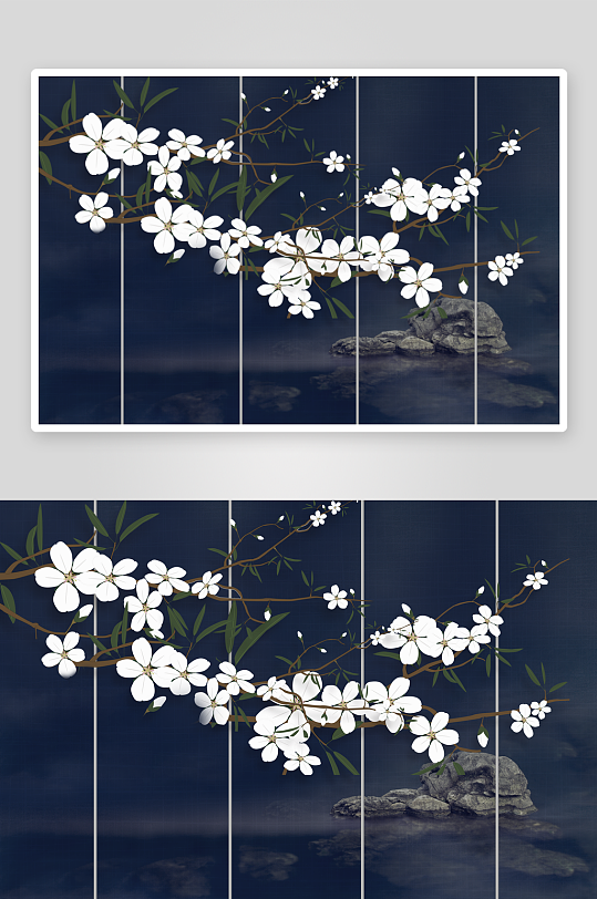 中式花枝花卉风景画艺术装饰画-众图网