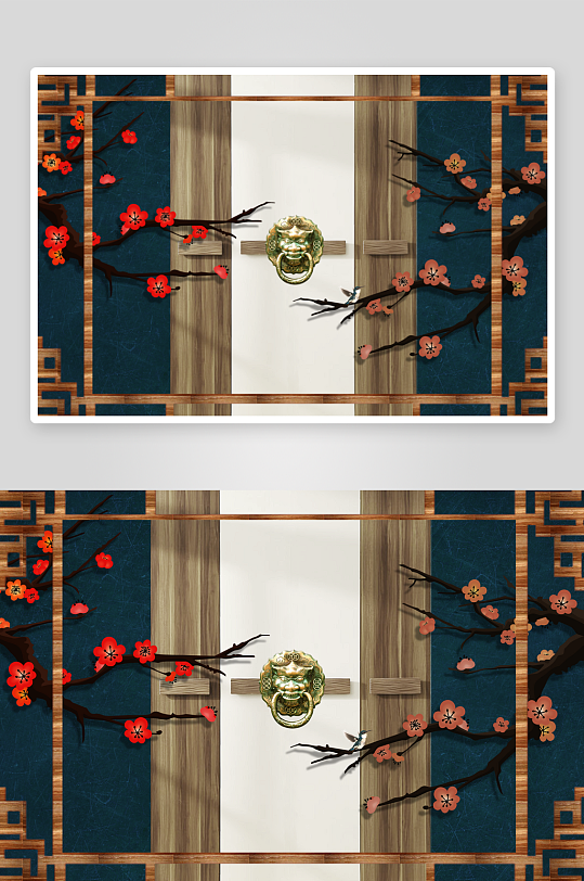 中式花枝花卉风景画艺术装饰画-众图网