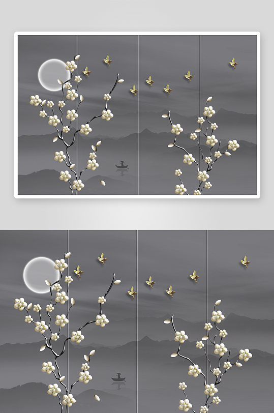 中式花卉花枝挂画装饰画-众图网