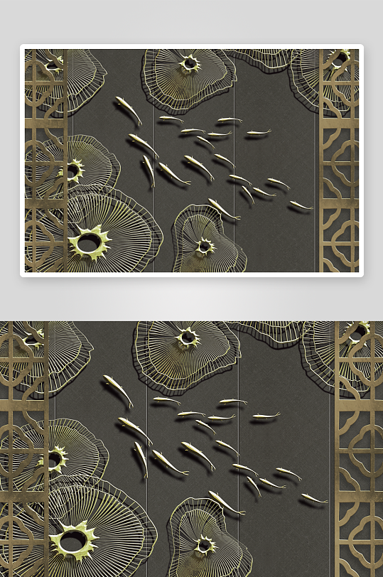 中式游鱼艺术装饰画-众图网