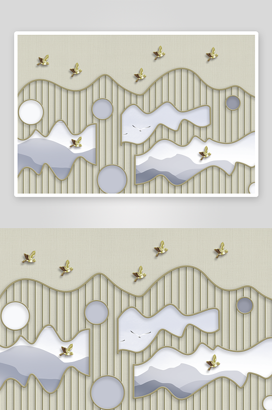 水墨风景画中式立体装饰画-众图网