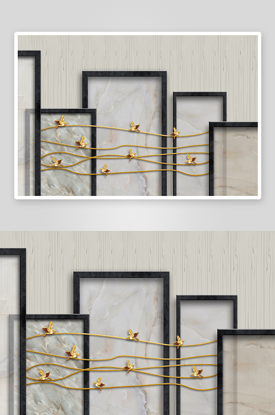 中式飞鸟风景画艺术装饰画-众图网