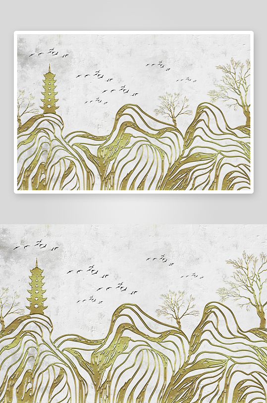 水墨风景画中式立体装饰画-众图网