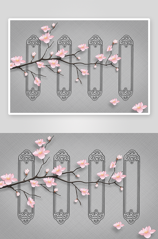 中式花卉风景画装饰画-众图网