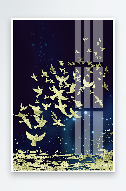 轻奢飞鸟鸟群艺术装饰画-众图网