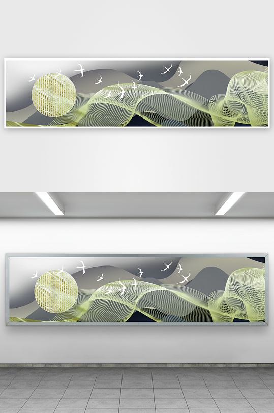 轻奢动感线条风景画装饰画-众图网