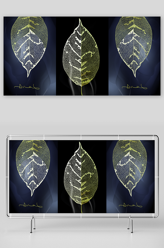 轻奢树叶艺术装饰画-众图网