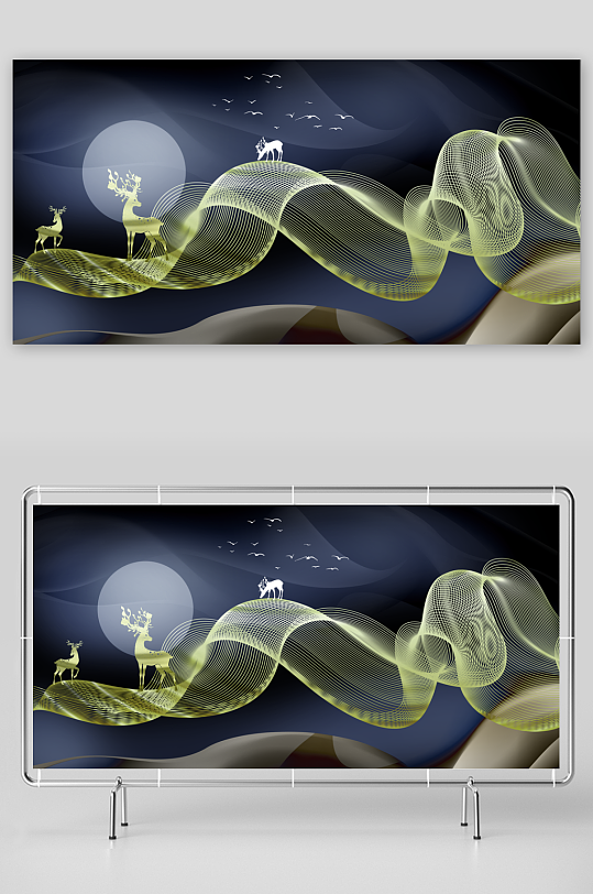 轻奢动感线条风景画装饰画-众图网
