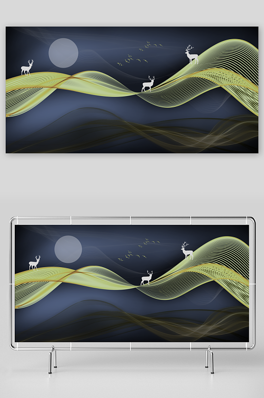 轻奢动感线条风景画装饰画-众图网