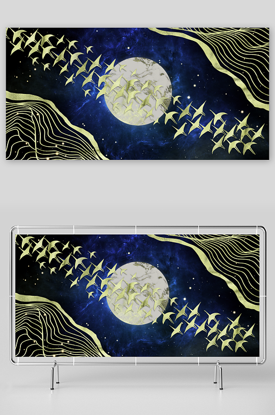 轻奢飞鸟鸟群艺术装饰画-众图网