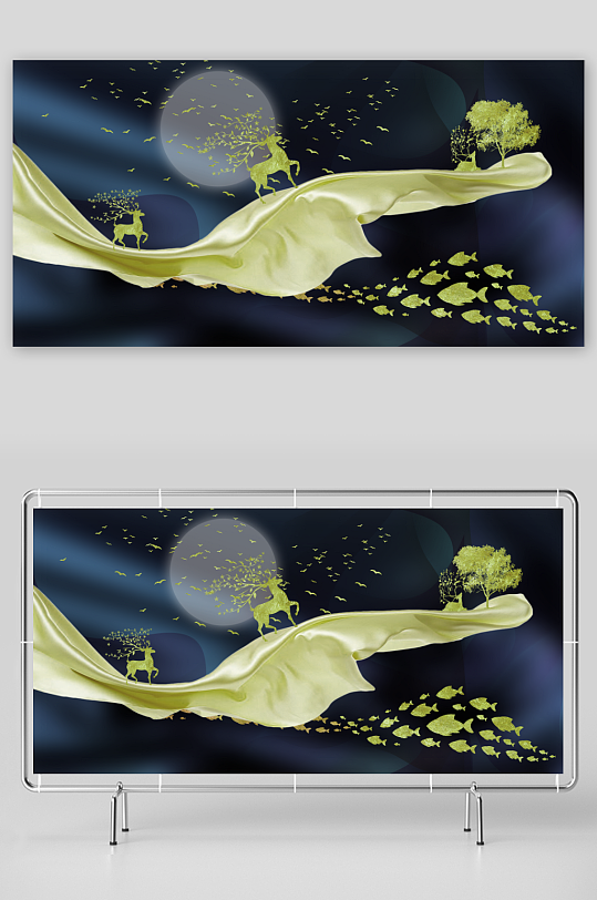 轻奢鱼群水彩艺术装饰画-众图网