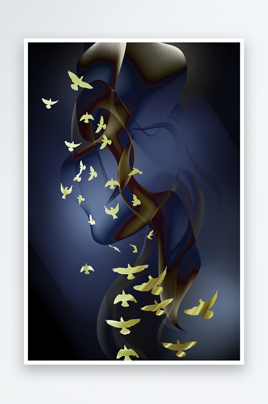 轻奢飞鸟鸟群艺术装饰画-众图网