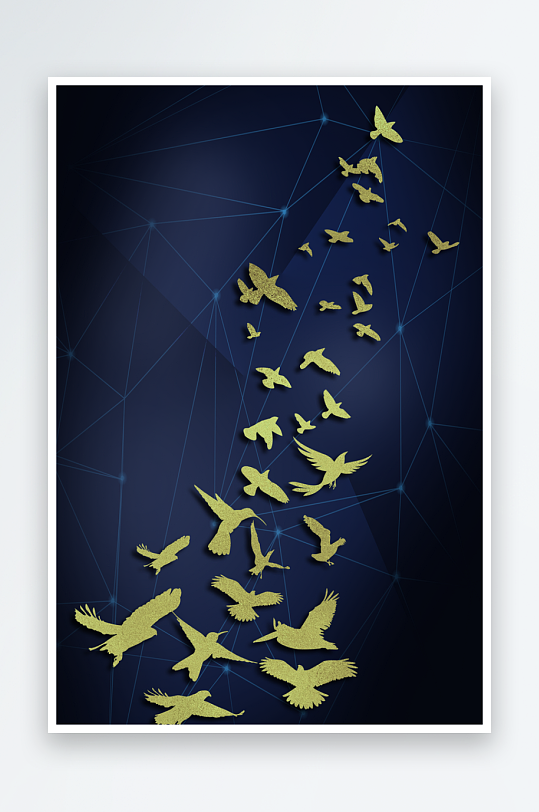 轻奢飞鸟鸟群艺术装饰画-众图网