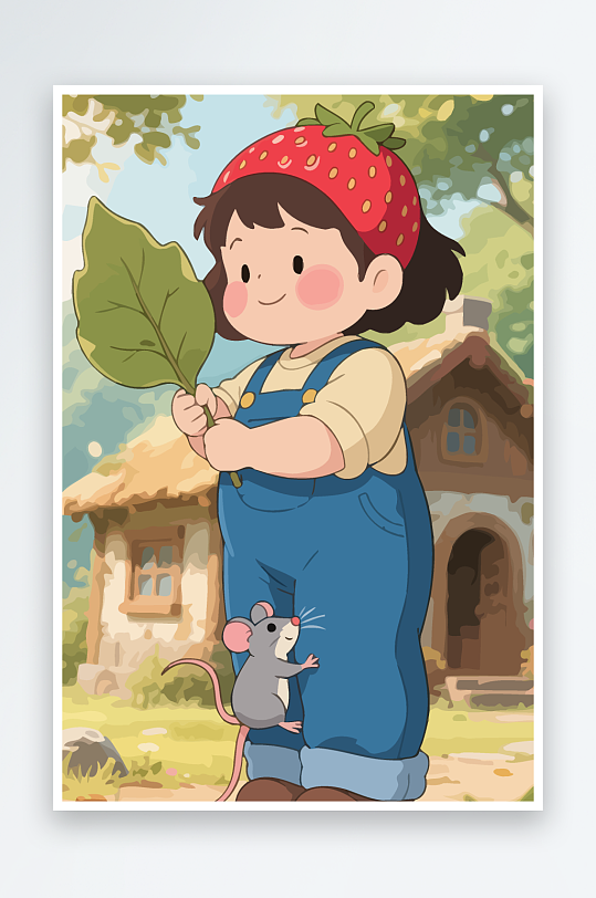 草莓娃娃老鼠矢量插画图形