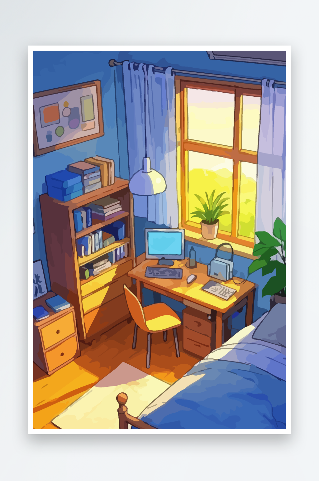家居书房卧室矢量插画图形素材