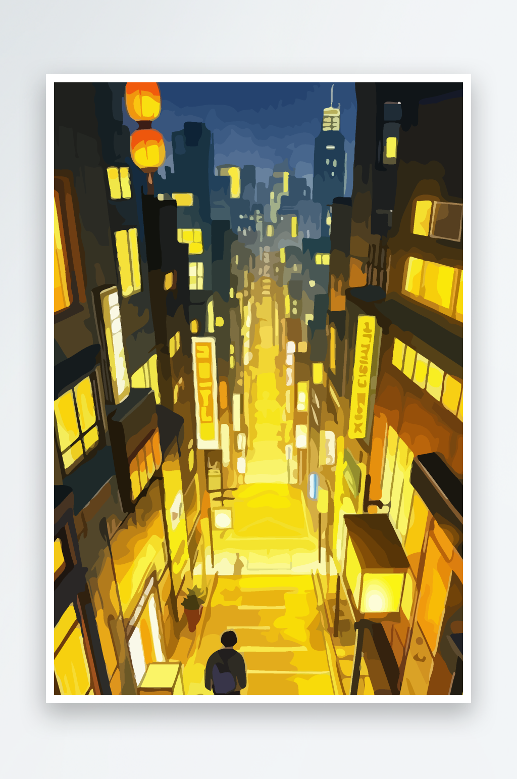 夜景人物背影夜景剪影矢量插画图形元素素材
