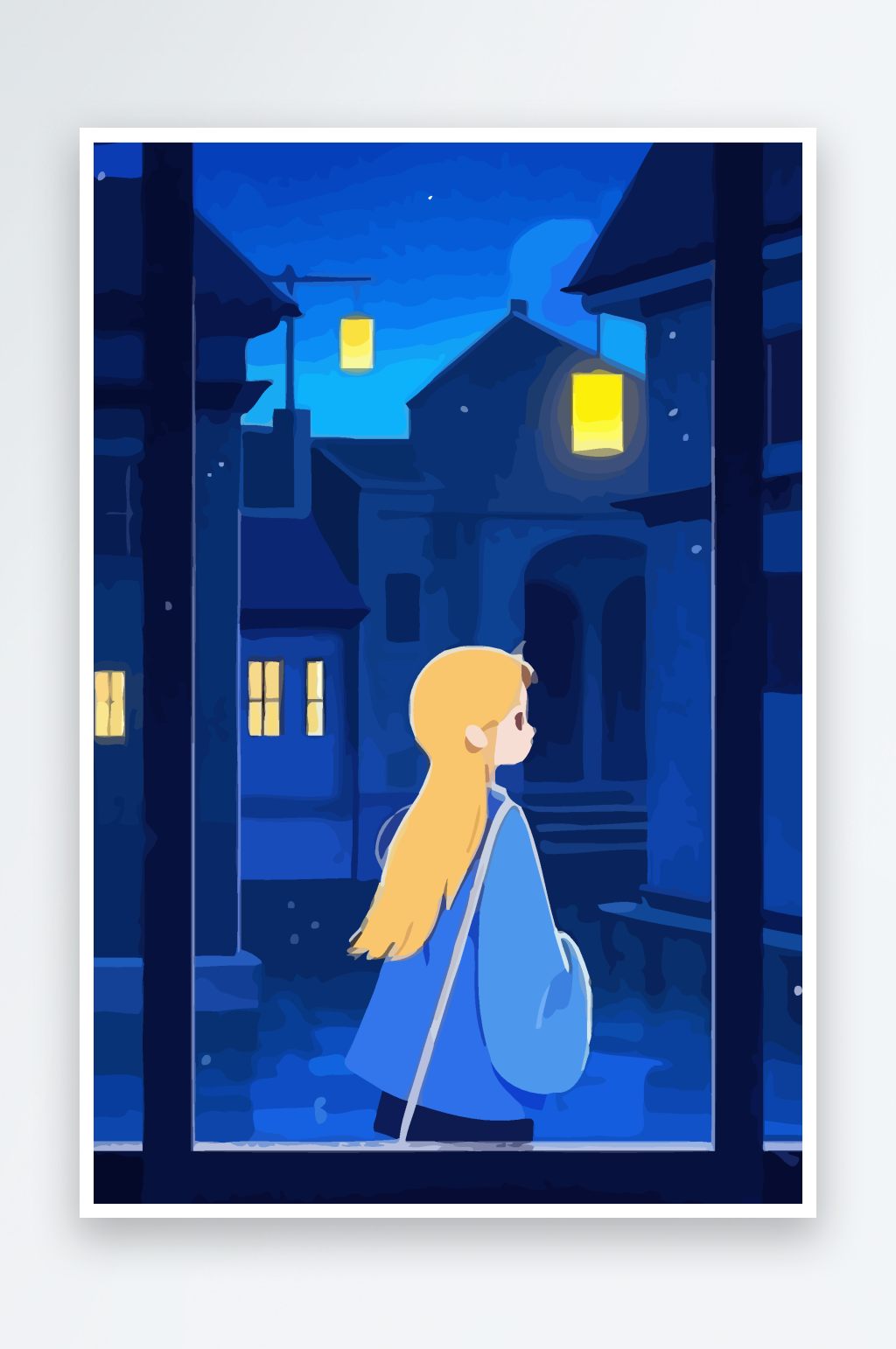 夜景人物背影夜景剪影矢量插画图形元素素材