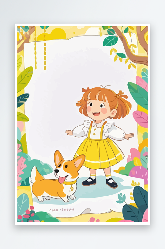 画板女孩树林矢量插画图形