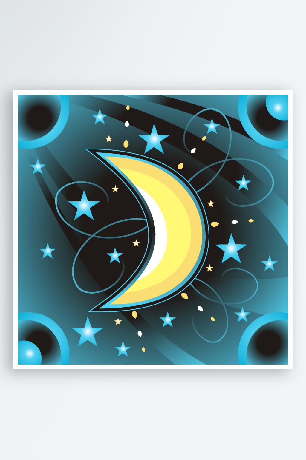 梦幻星月夜空插画图案素材