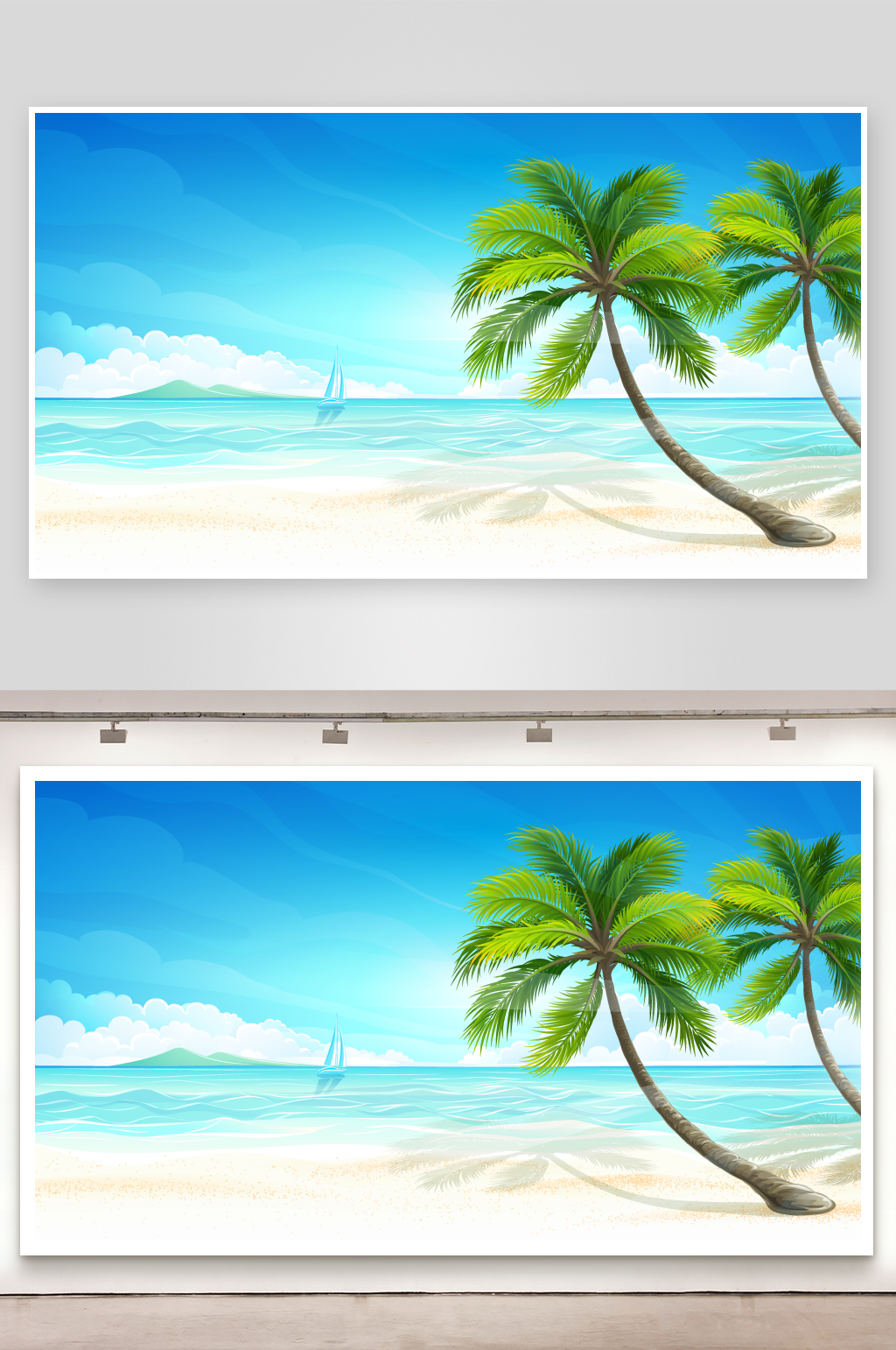 夏日海滩椰树美景素材