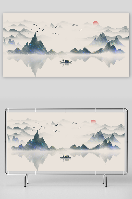 中式水墨风景画装饰画-众图网