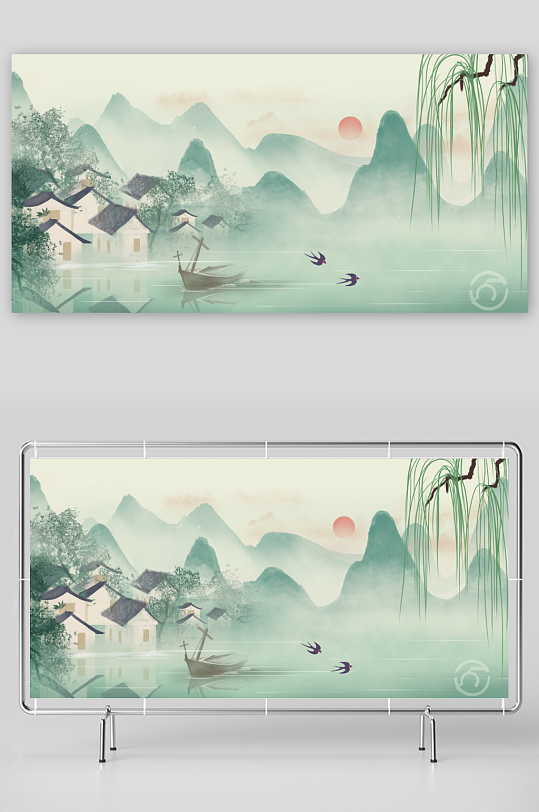 中式水墨风景画装饰画-众图网