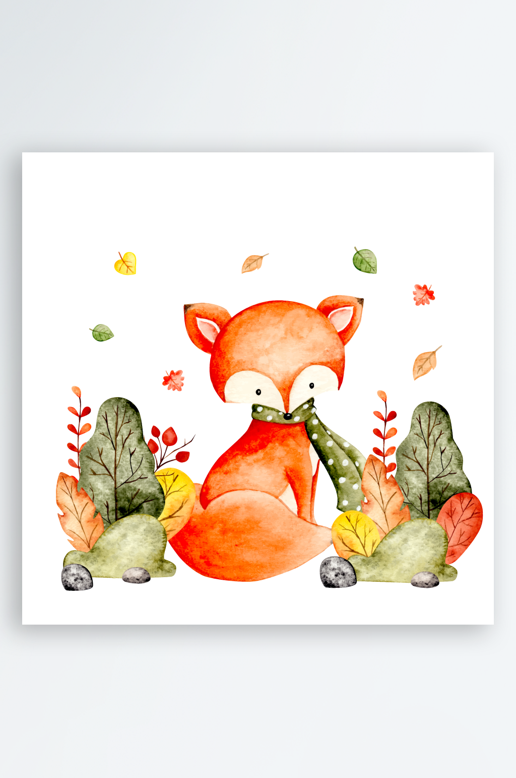 可爱水彩狐狸矢量插画素材