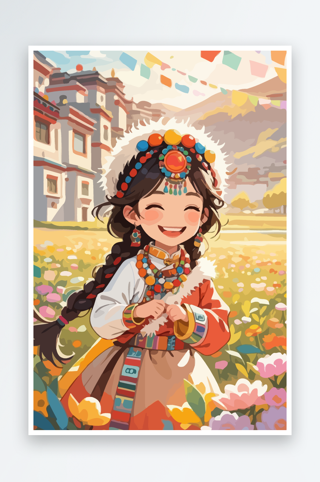 藏族姑娘插画图形素材