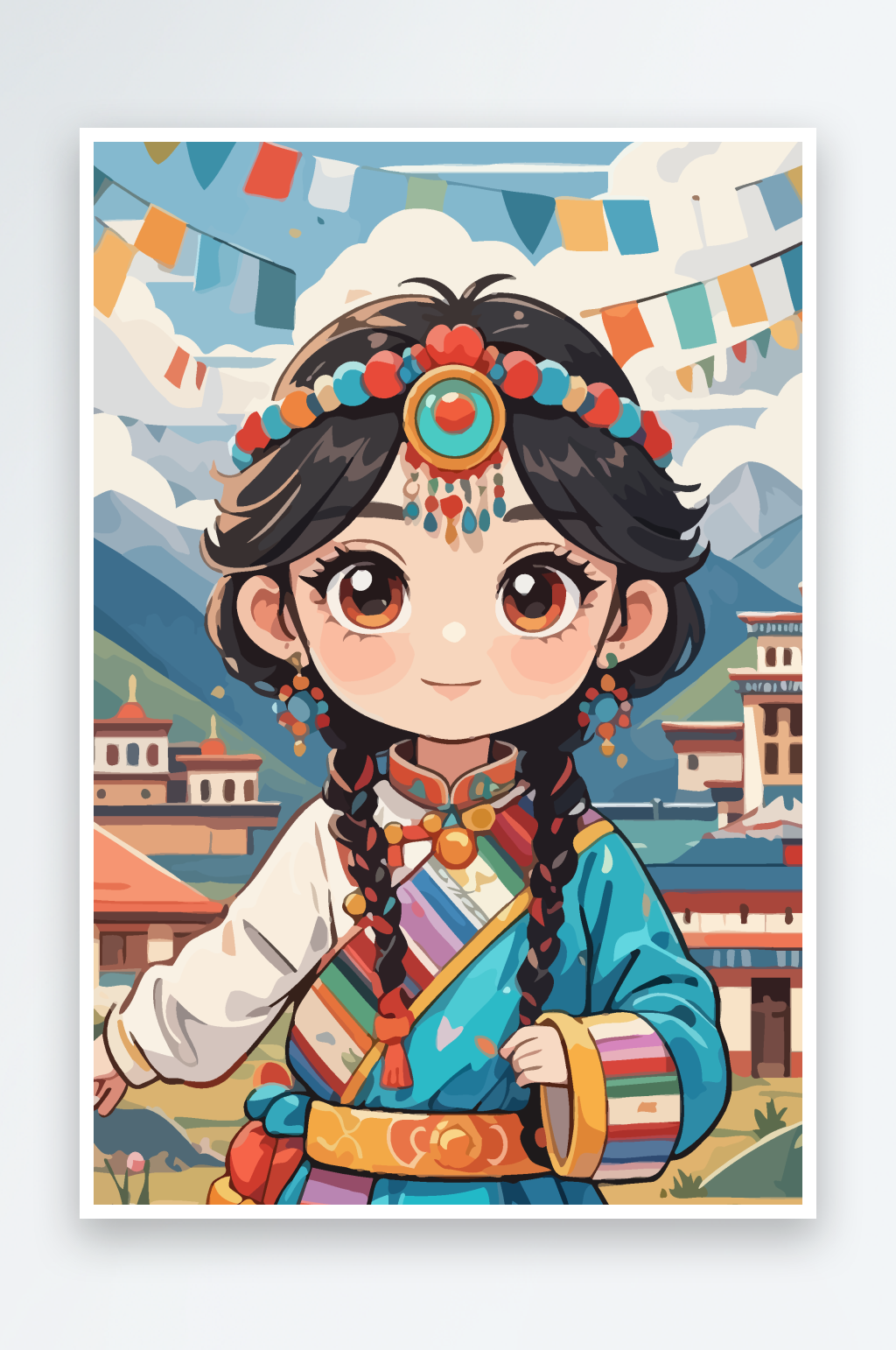 藏族姑娘插画图形素材