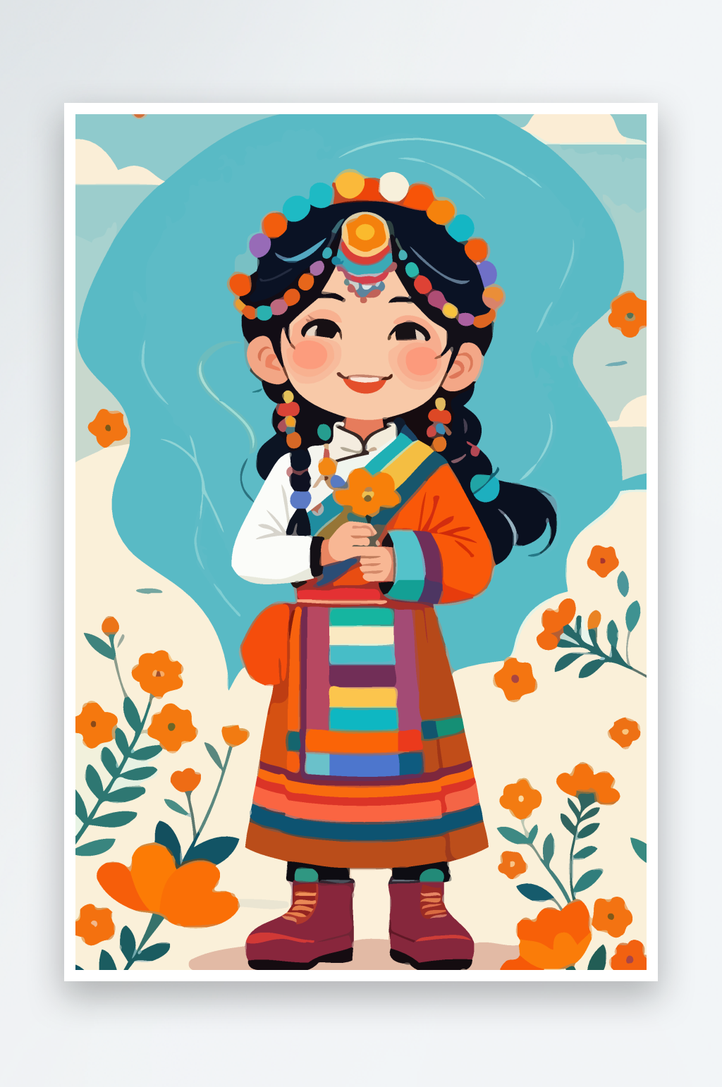藏族姑娘插画图形元素素材