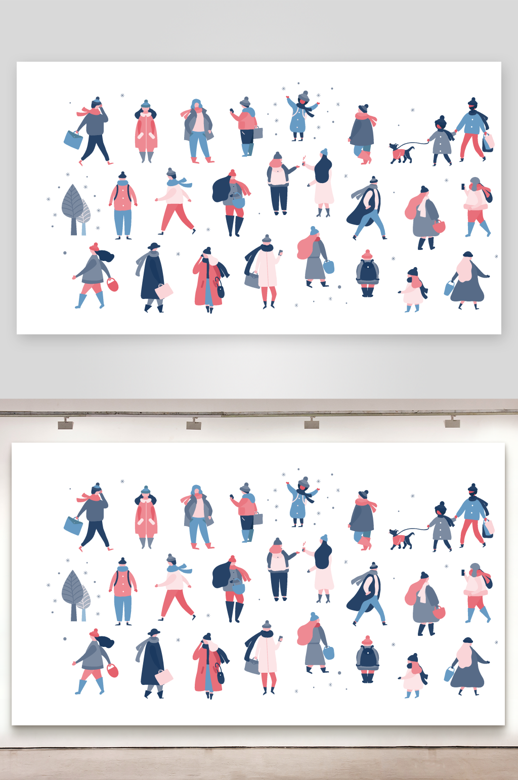冬季游玩散步矢量人物插画素材