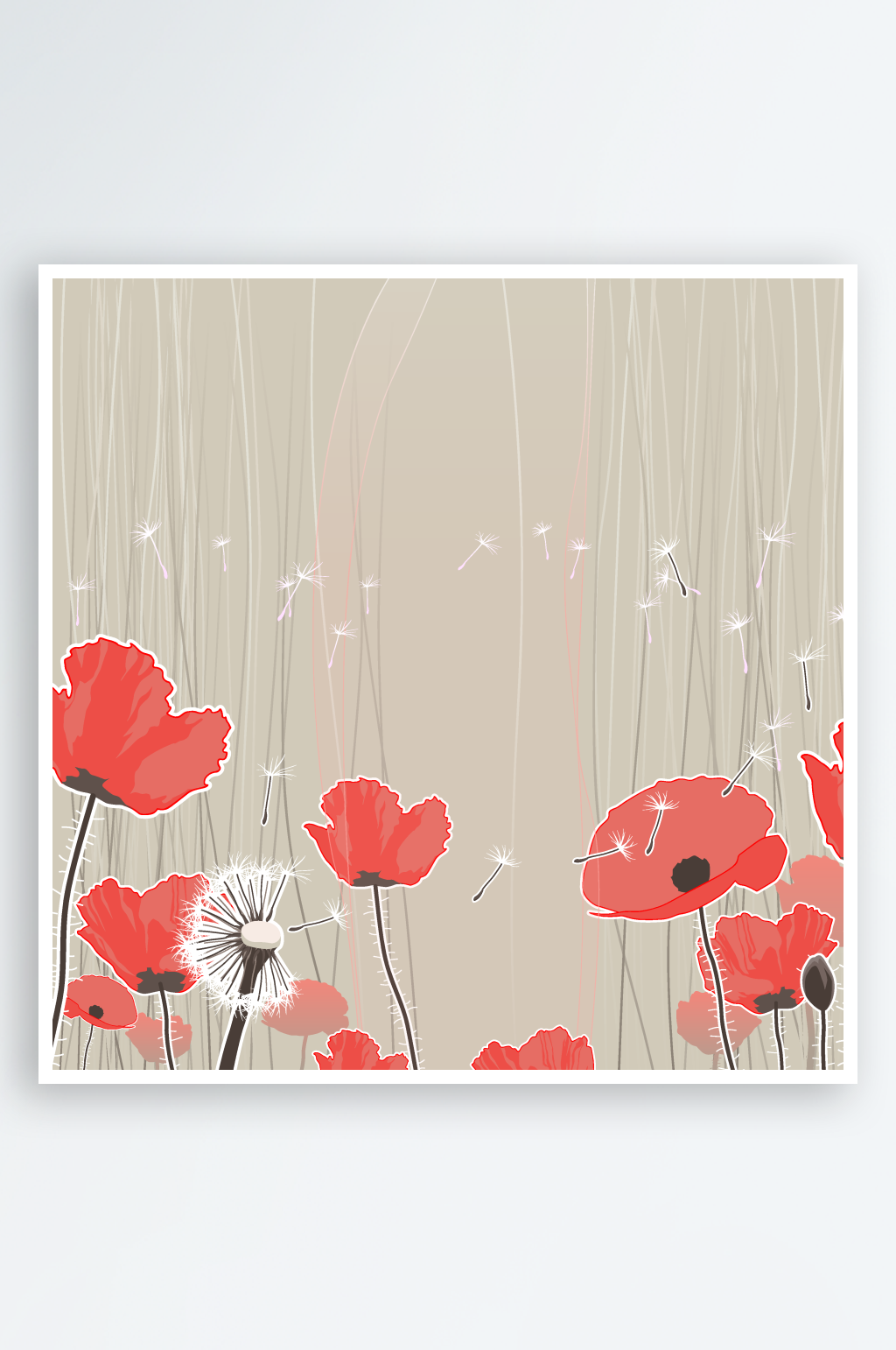 红色鲜花手绘插画背景素材