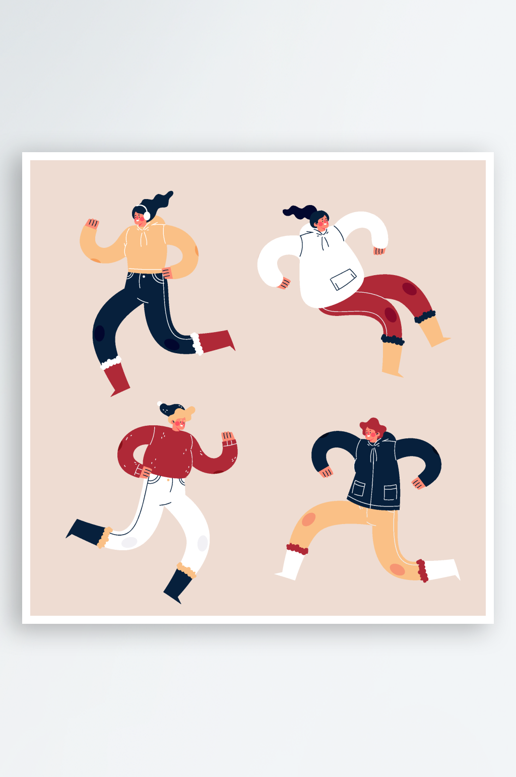 冬天跑步时尚人物插画素材