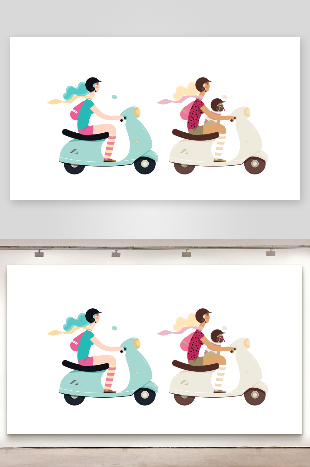 电动车与时尚女孩插画素材
